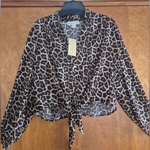 MICHAEL Michael Kors Animal Print Tie-Front Blouse